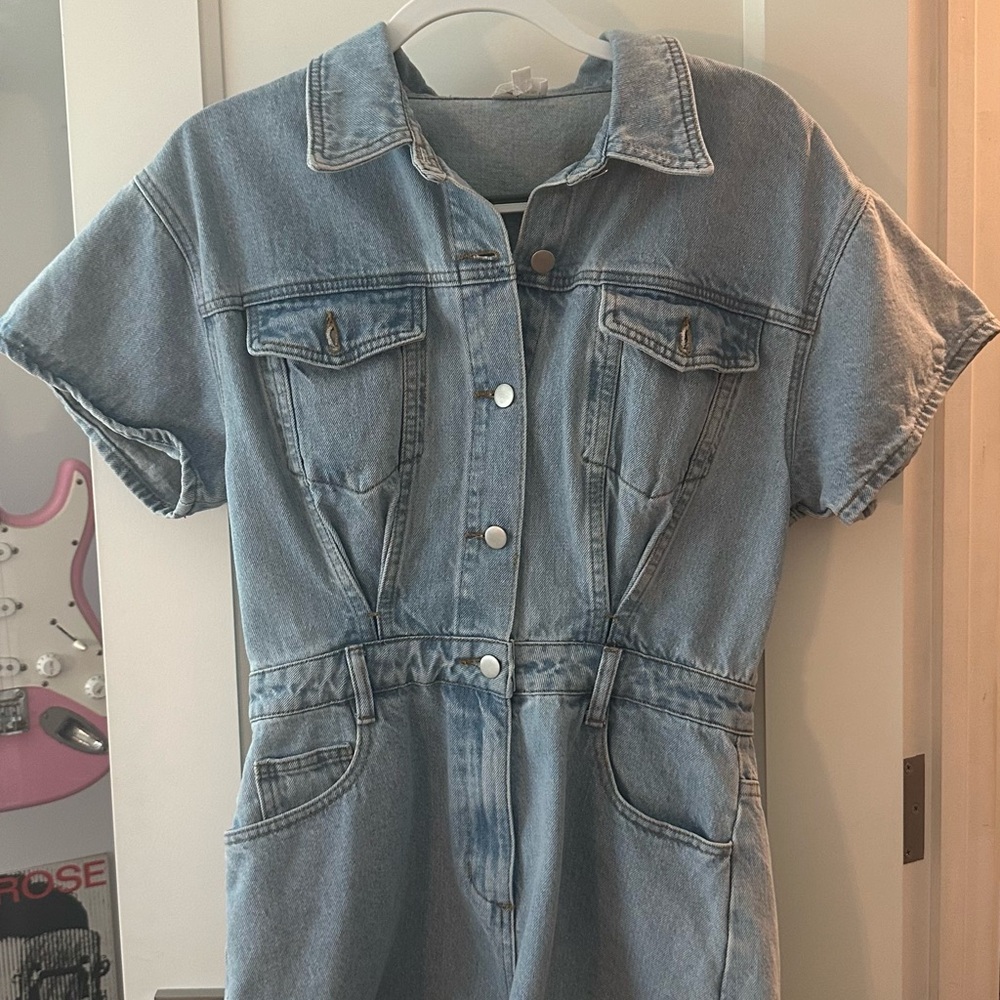 Denim Short-Sleeve Jumpsuit